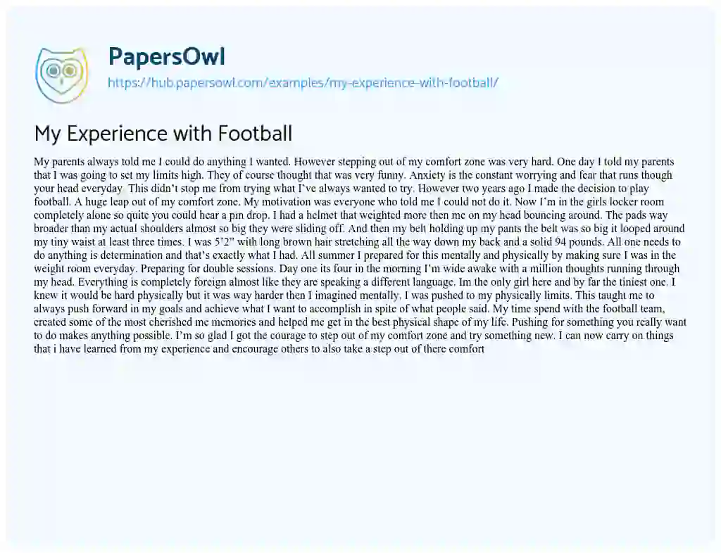 Essay on My Experience with Football