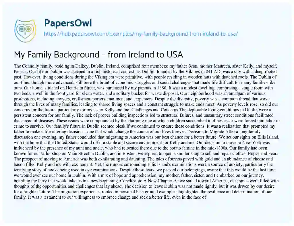 Essay on My Family Background – from Ireland to USA