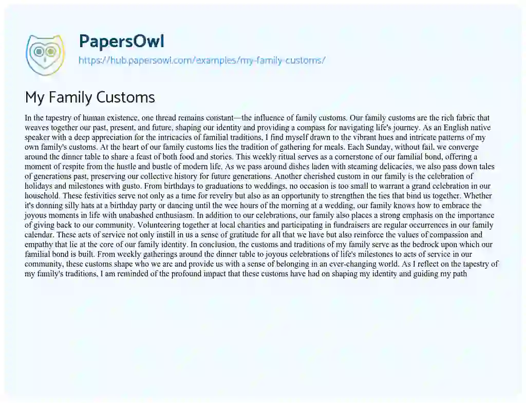 Essay on My Family Customs