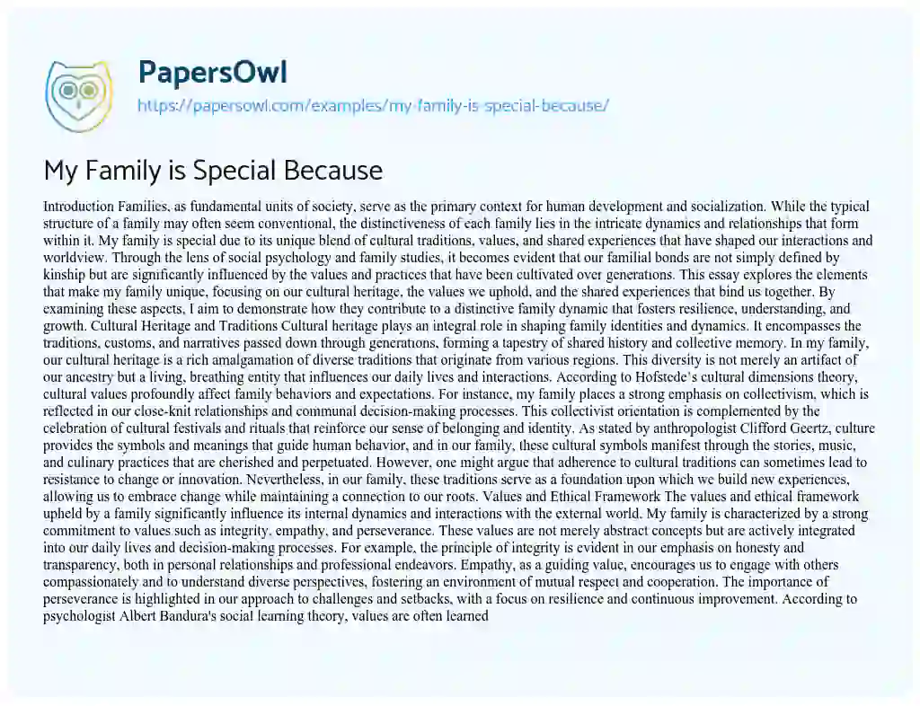 Essay on My Family is Special Because