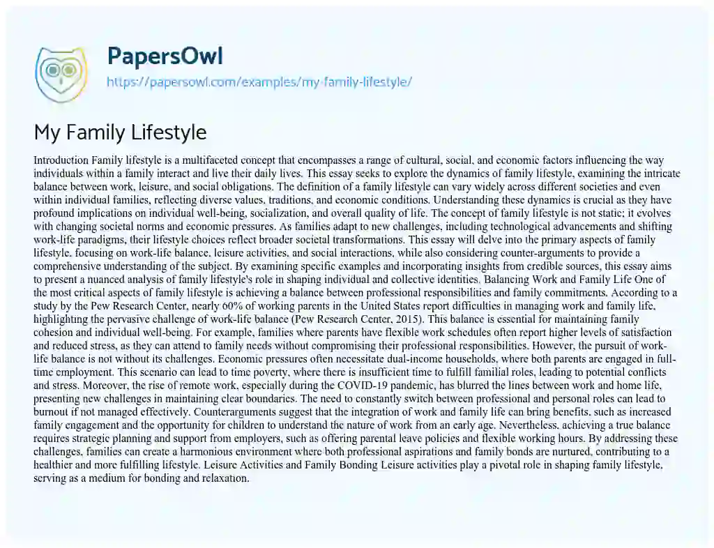Essay on My Family Lifestyle