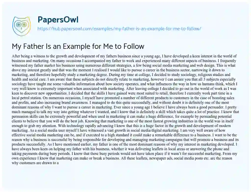 Essay on My Father Is an Example for Me to Follow