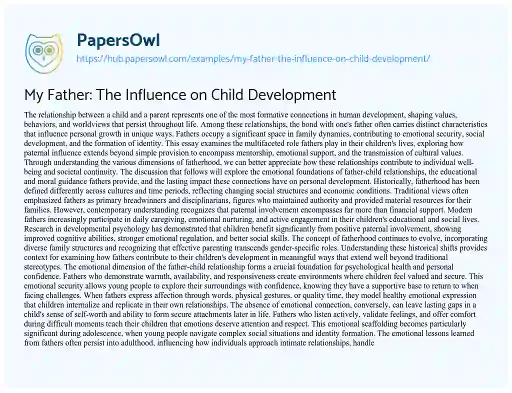 Essay on My Father: The Influence on Child Development