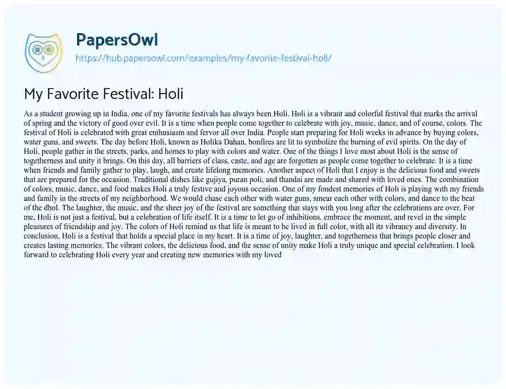 Essay on My Favorite Festival: Holi