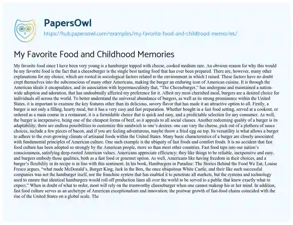 Essay on My Favorite Food and Childhood Memories