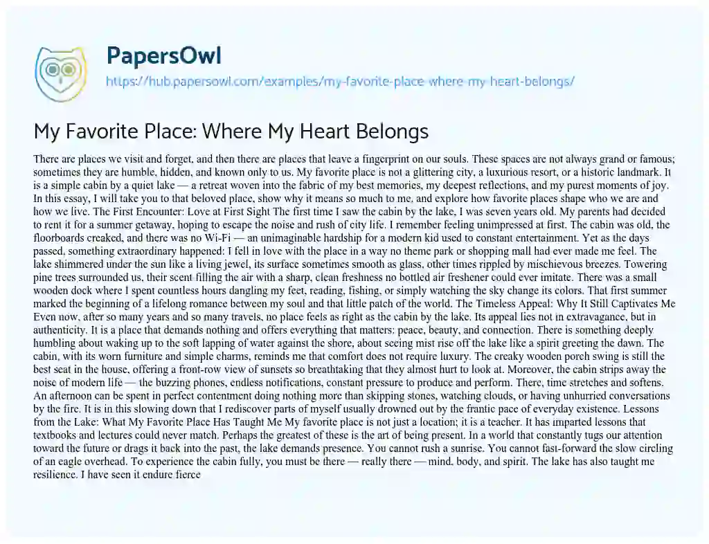 Essay on My Favorite Place: Where My Heart Belongs