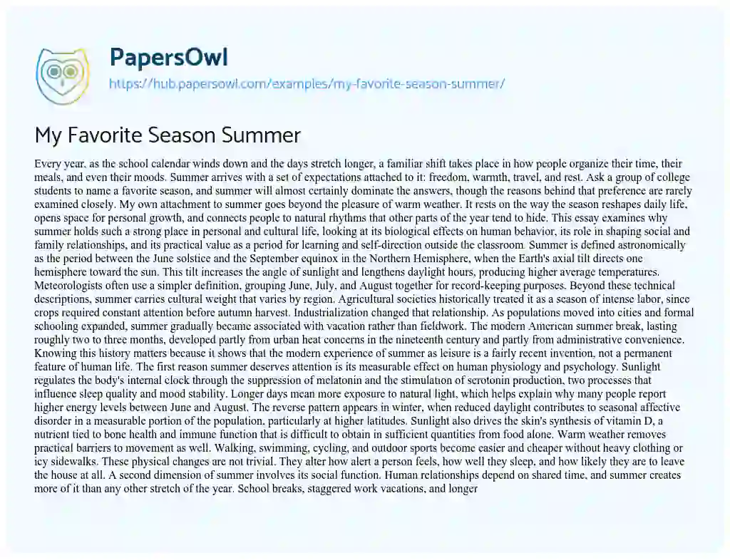 Essay on My Favorite Season Summer