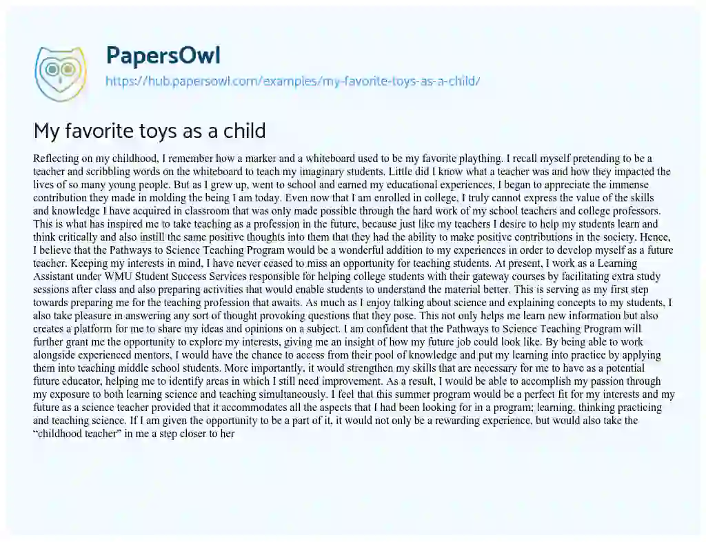 Essay on My favorite toys as a child
