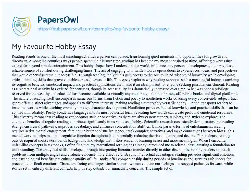 Essay on My Favourite Hobby Essay