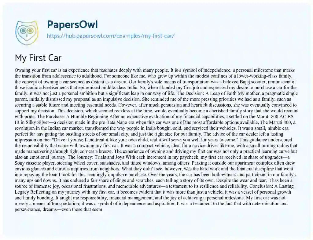 Essay on My First Car