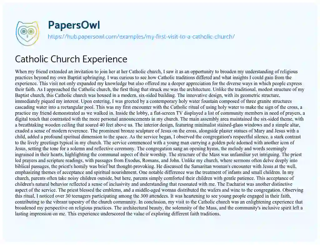 Essay on Catholic Church Experience