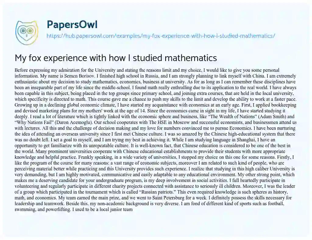 Essay on My fox experience with how I studied mathematics