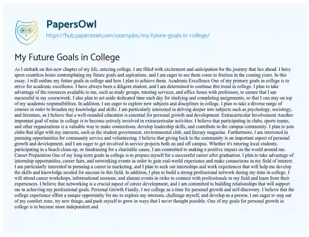 Essay on My Future Goals in College
