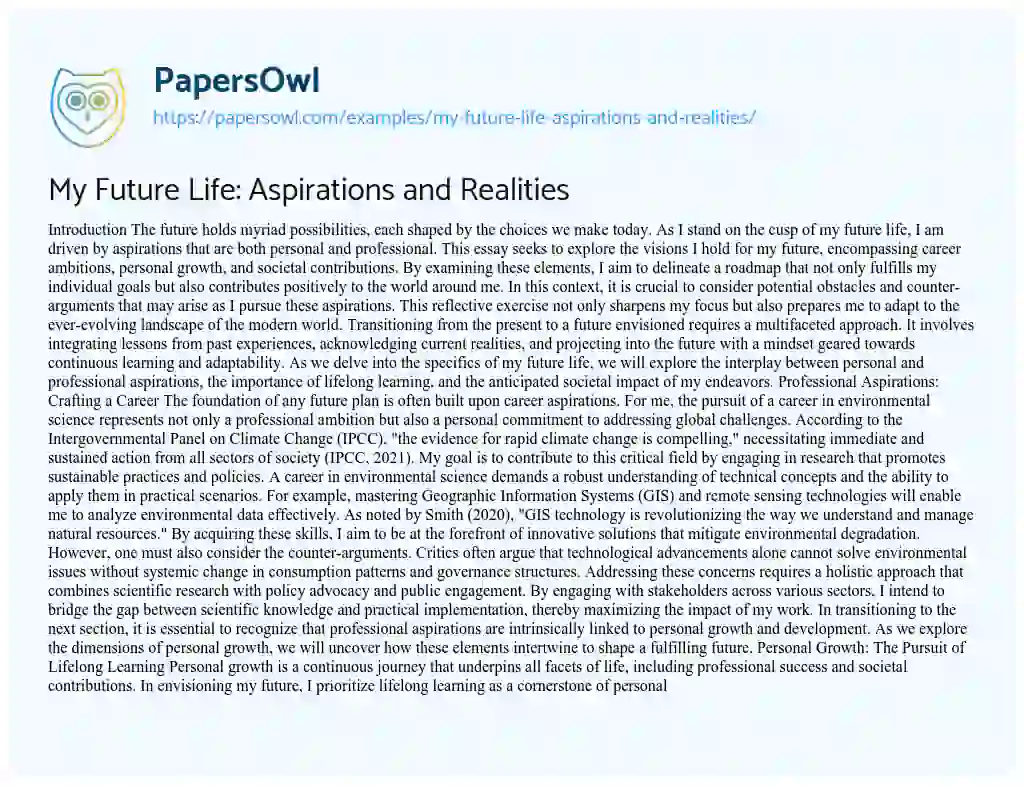 Essay on My Future Life: Aspirations and Realities