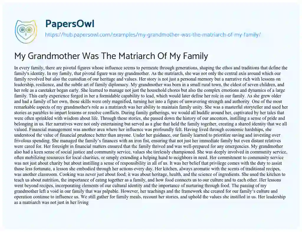 Essay on My Grandmother Was The Matriarch Of My Family