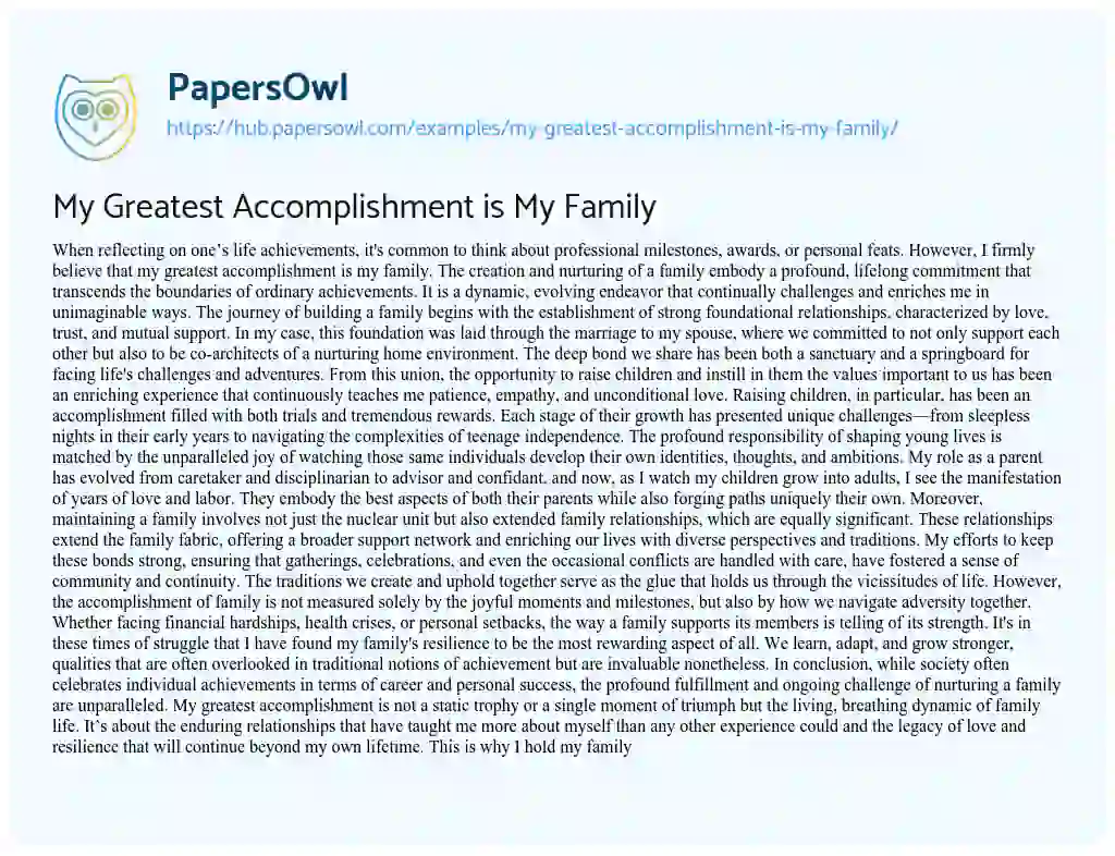 Essay on My Greatest Accomplishment is My Family