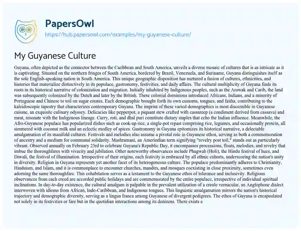 Essay on My Guyanese Culture