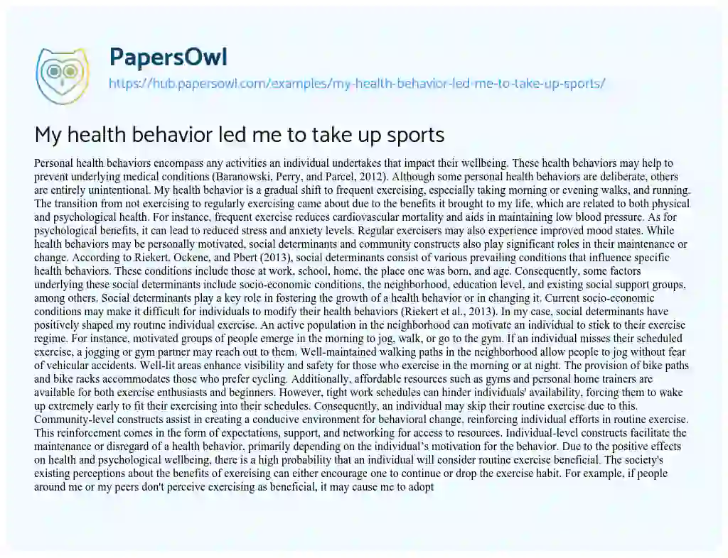 Essay on My health behavior led me to take up sports