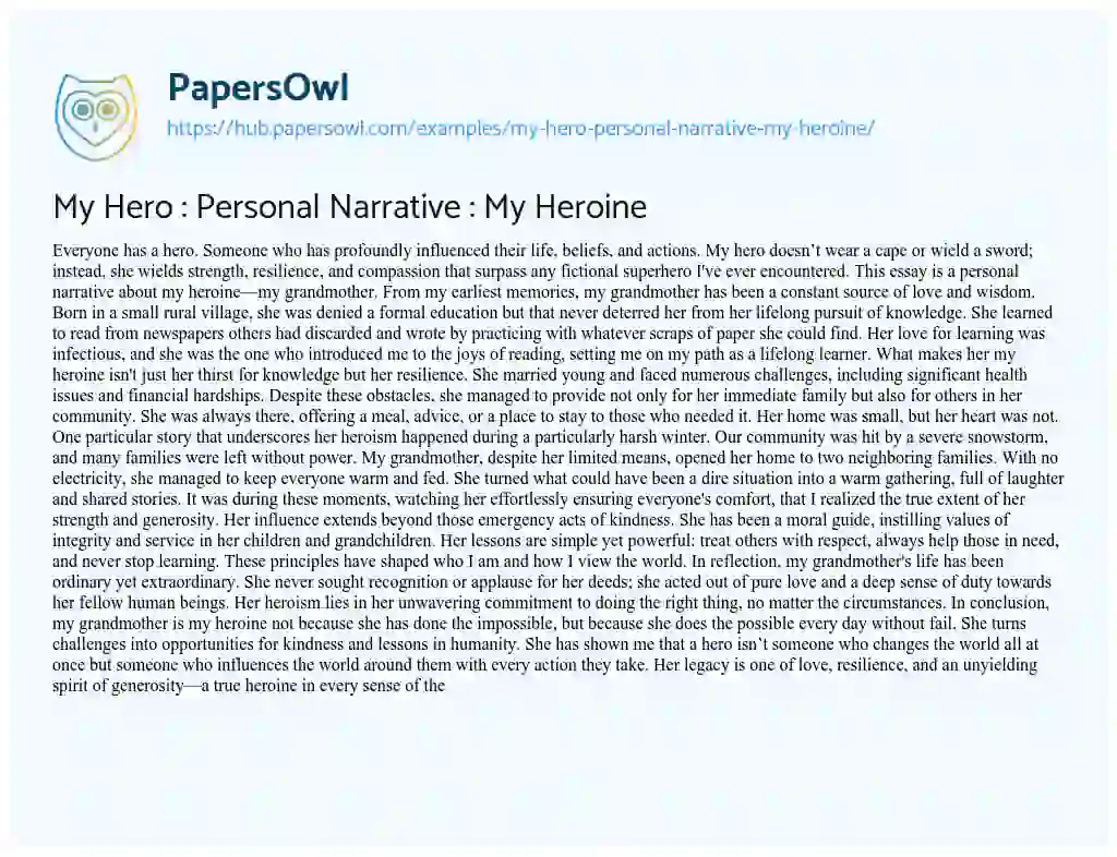 Essay on My Hero : Personal Narrative : My Heroine