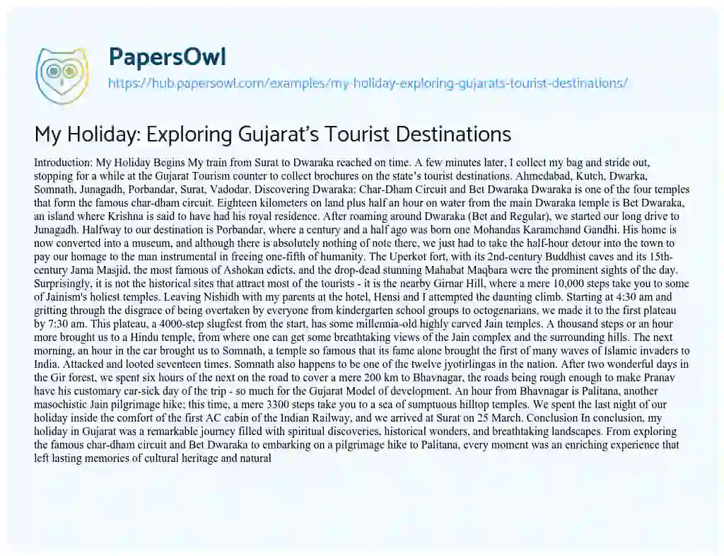 Essay on My Holiday: Exploring Gujarat’s Tourist Destinations
