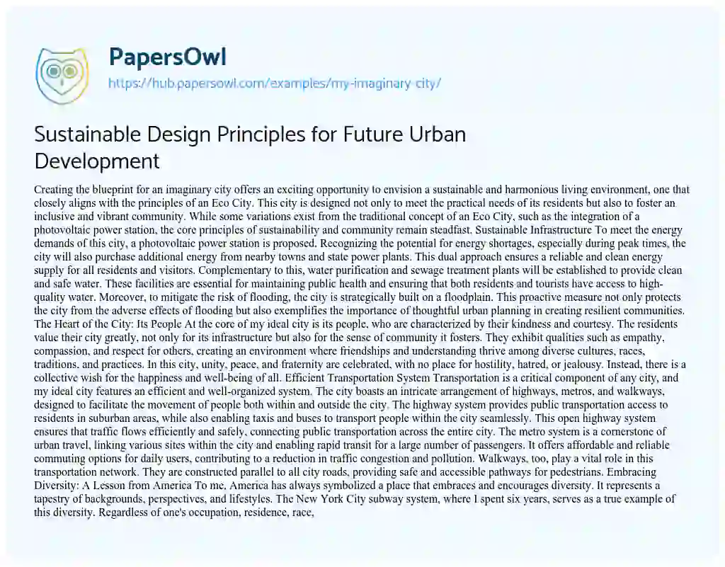 Essay on Sustainable Design Principles for Future Urban Development