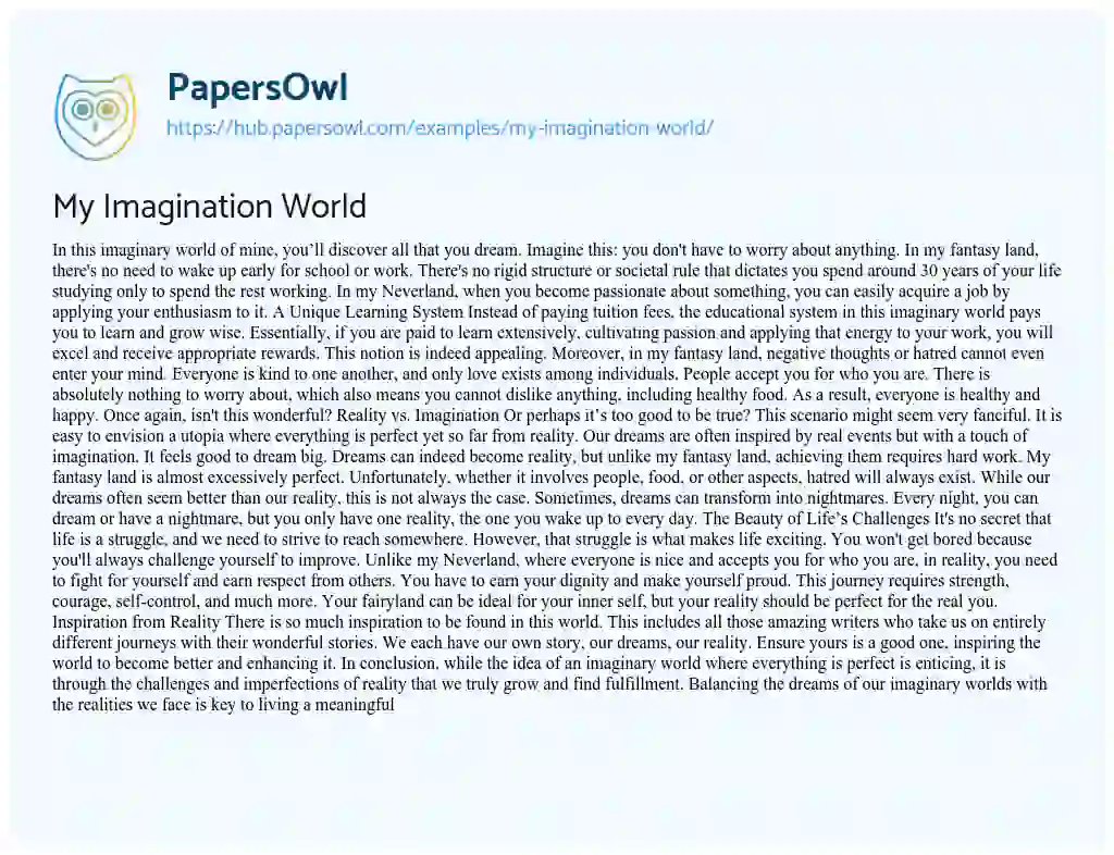 Essay on My Imagination World