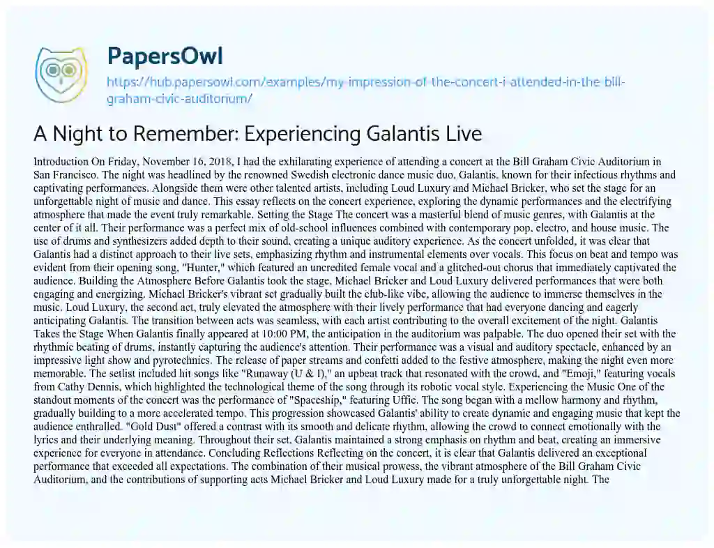 Essay on A Night to Remember: Experiencing Galantis Live