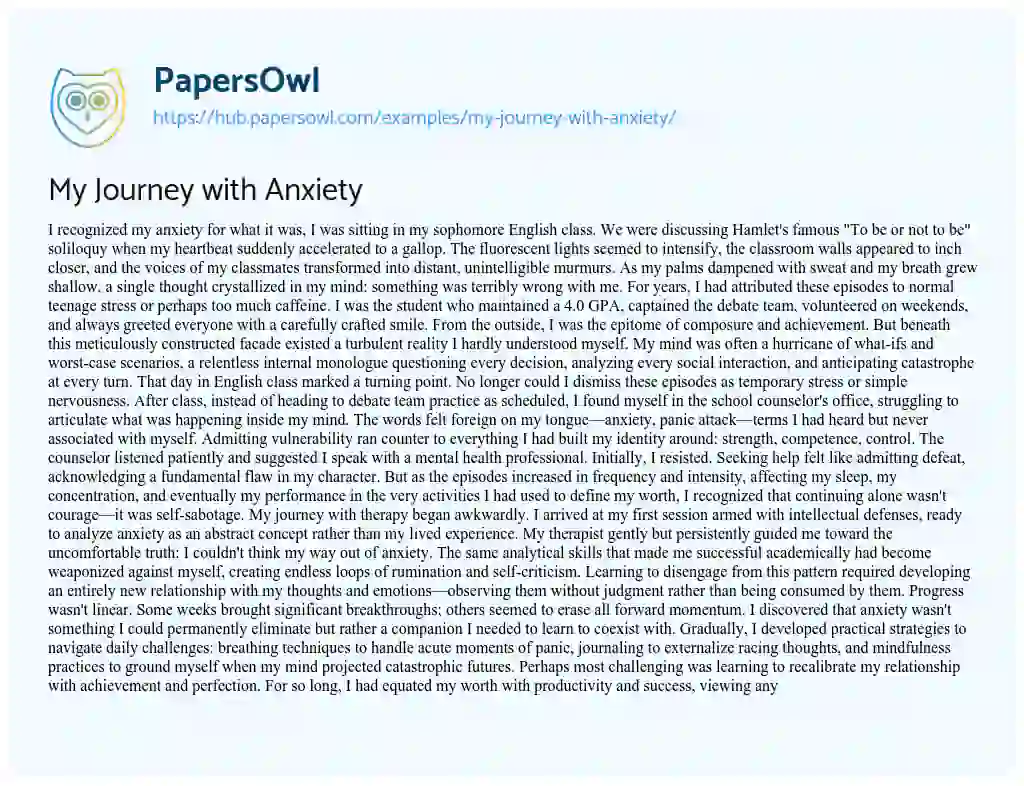 Essay on My Journey with Anxiety