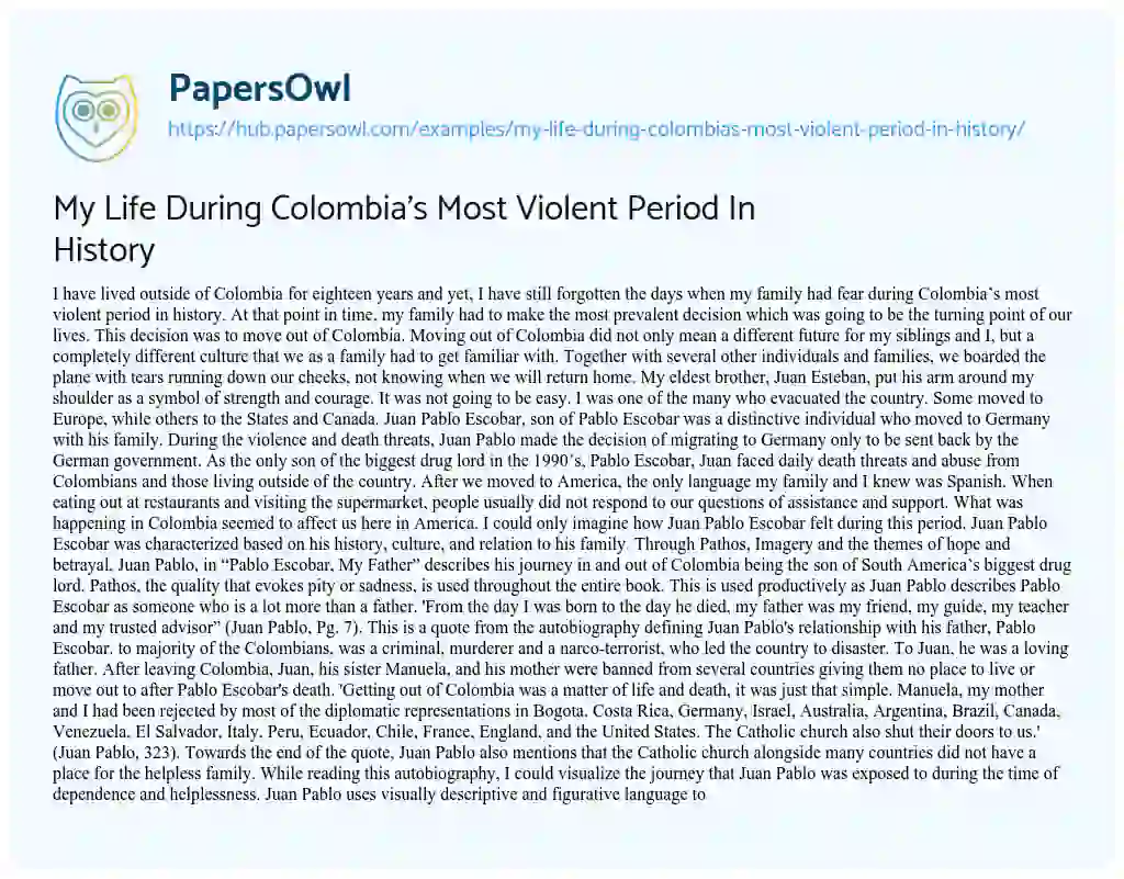 Essay on My Life During Colombia’s Most Violent Period In History