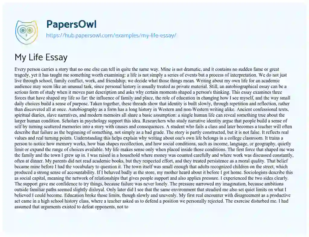 Essay on My Life Essay