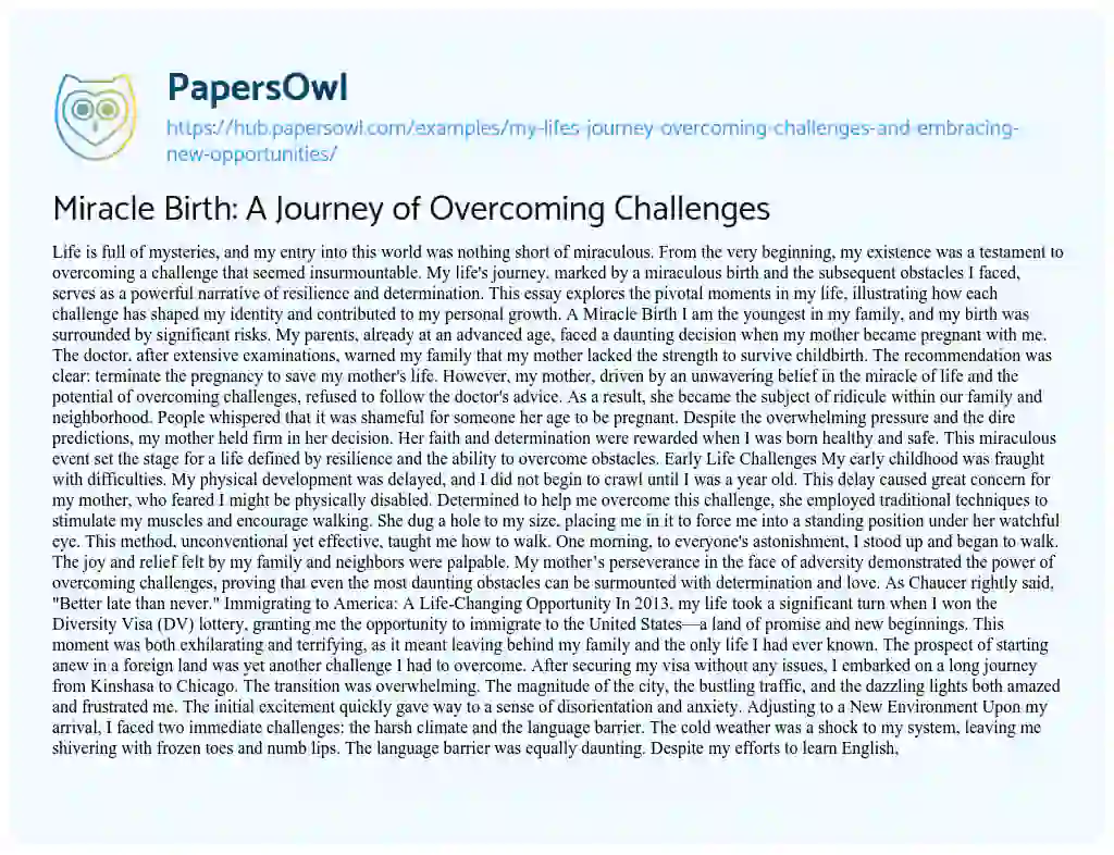 Essay on Miracle Birth: A Journey of Overcoming Challenges