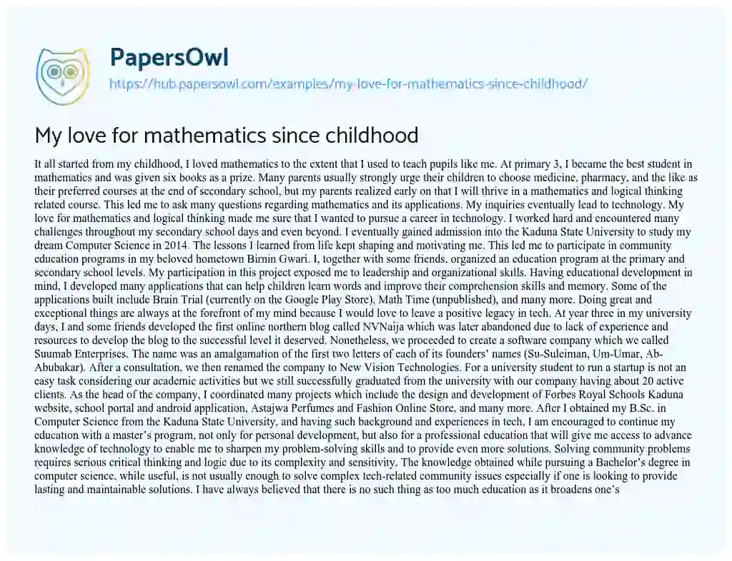 Essay on My love for mathematics since childhood