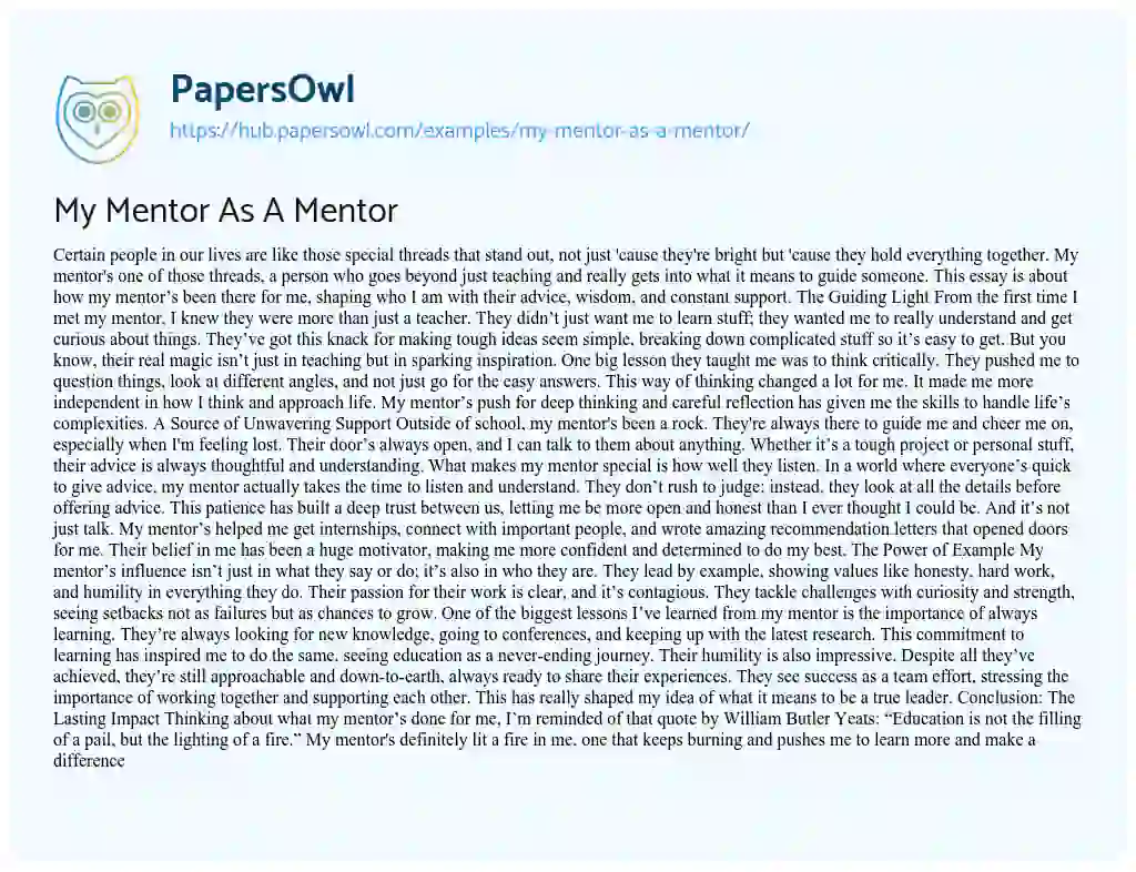 Essay on My Mentor As A Mentor