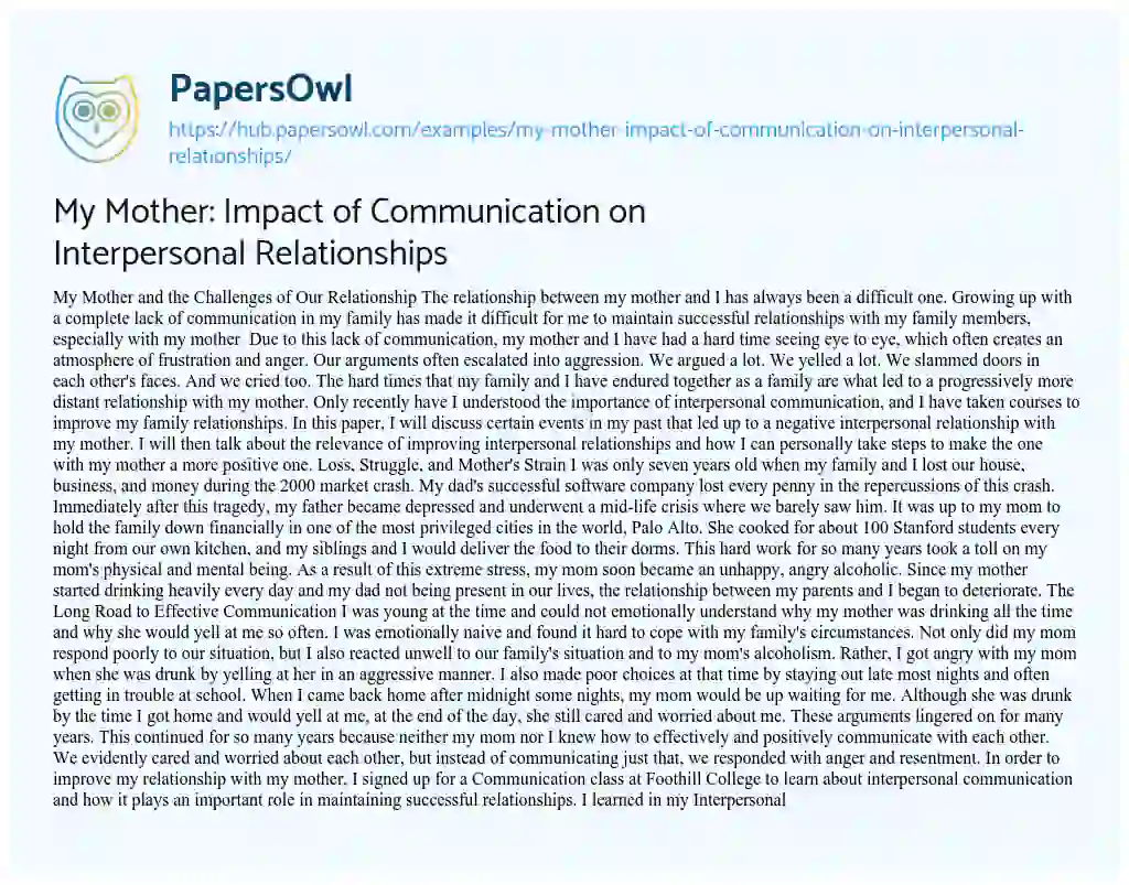 Essay on My Mother: Impact of Communication on Interpersonal Relationships