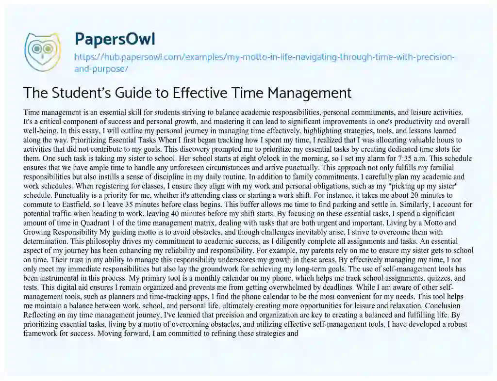 Essay on The Student’s Guide to Effective Time Management