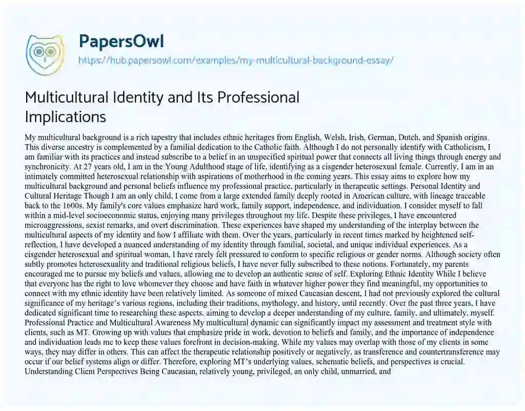Essay on Multicultural Identity and Its Professional Implications