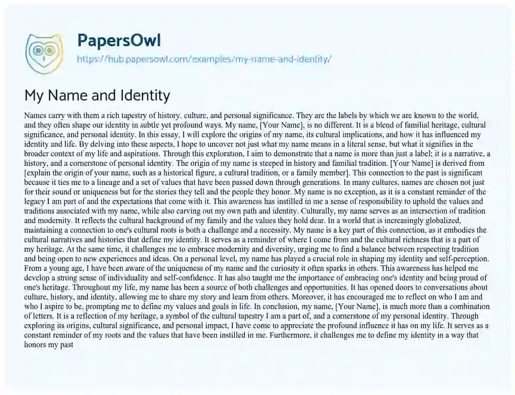 Essay on My Name and Identity