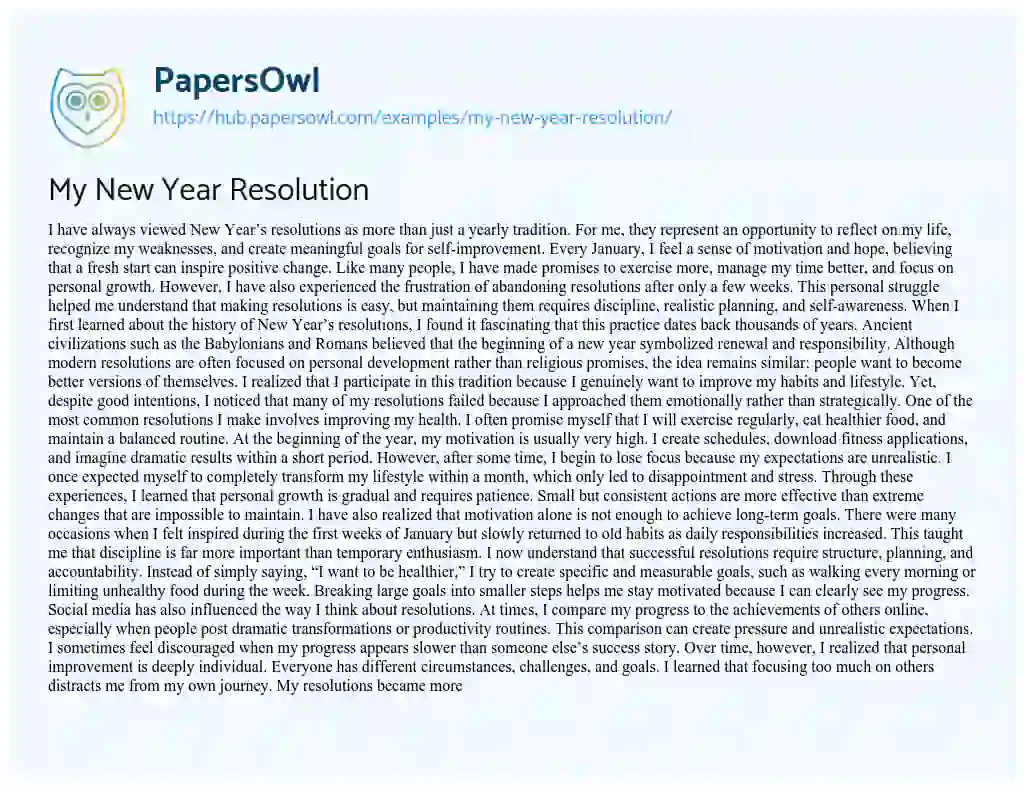 Essay on My New Year Resolution