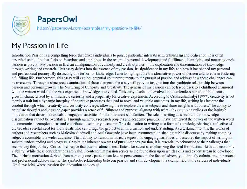 Essay on My Passion in Life