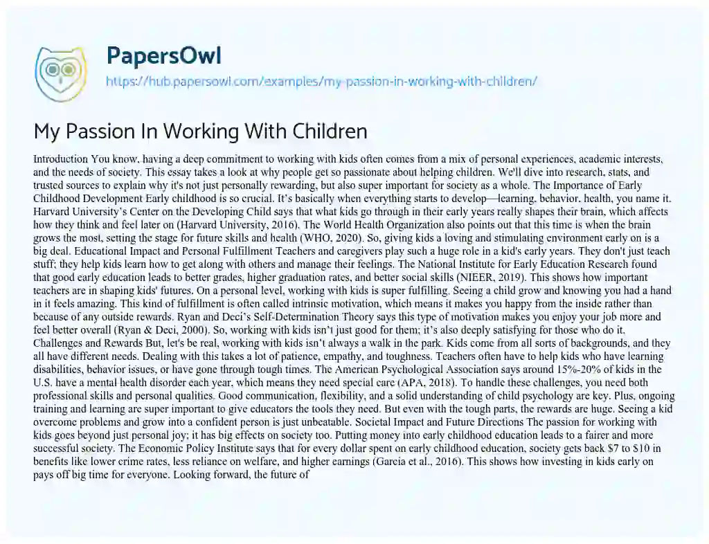 Essay on My Passion In Working With Children