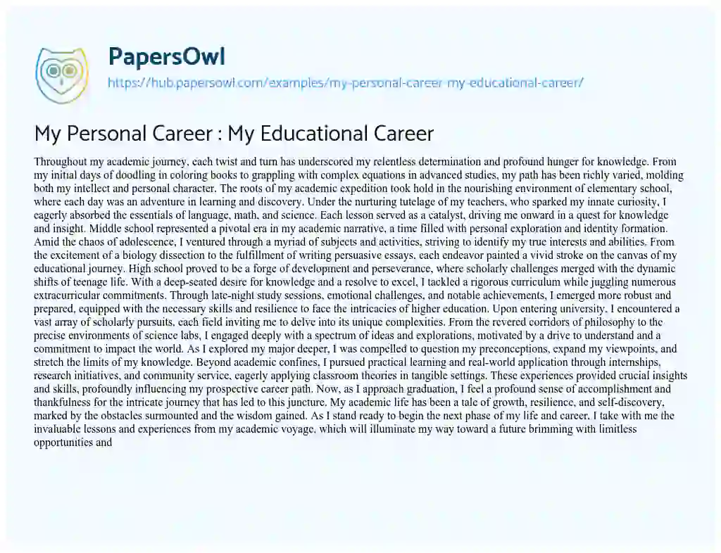 Essay on My Personal Career : My Educational Career