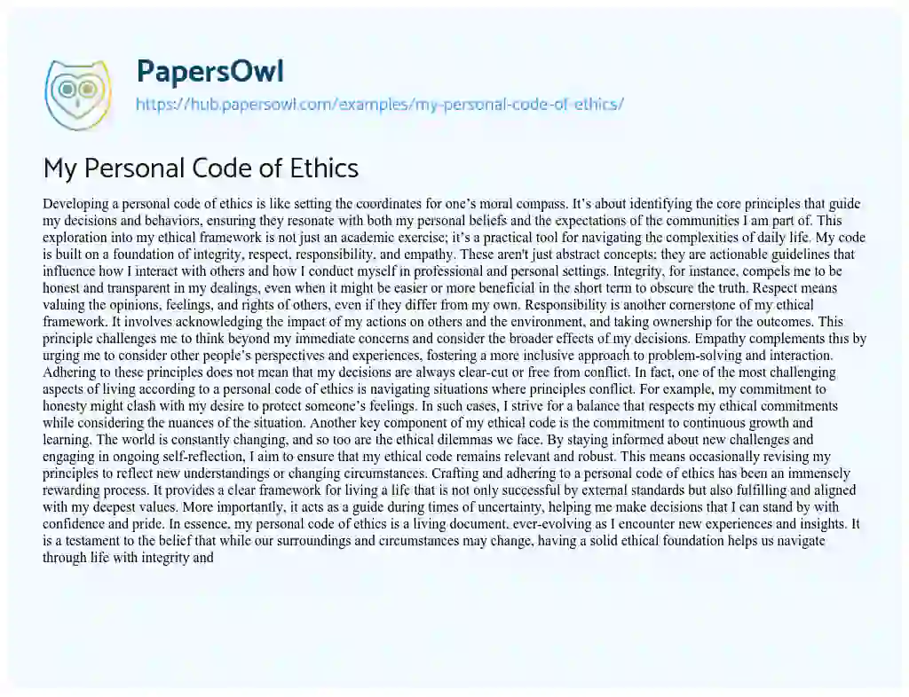 Essay on My Personal Code of Ethics