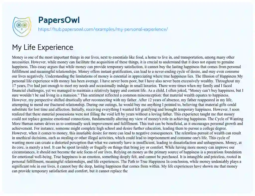 Essay on My Life Experience