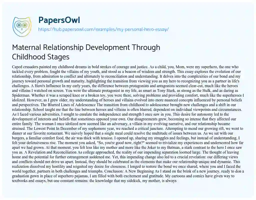 Essay on Maternal Relationship Development Through Childhood Stages