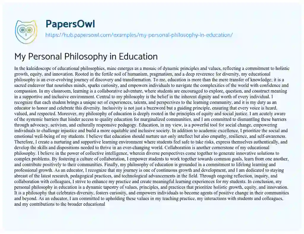 Essay on My Personal Philosophy in Education