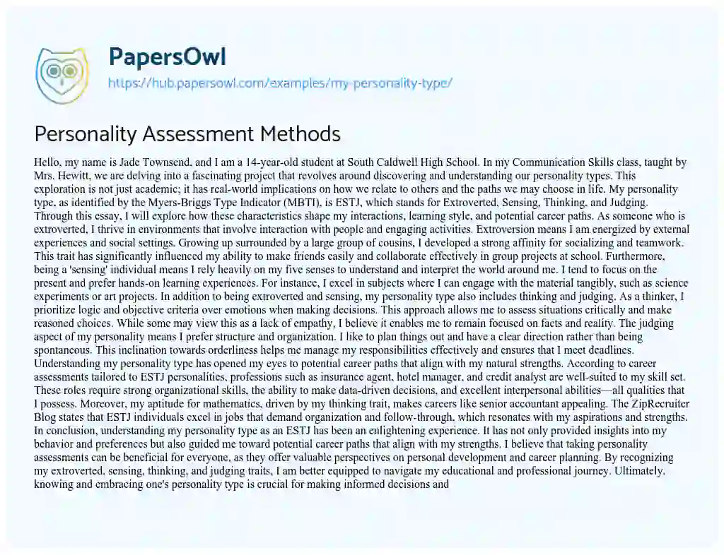 Essay on Personality Assessment Methods