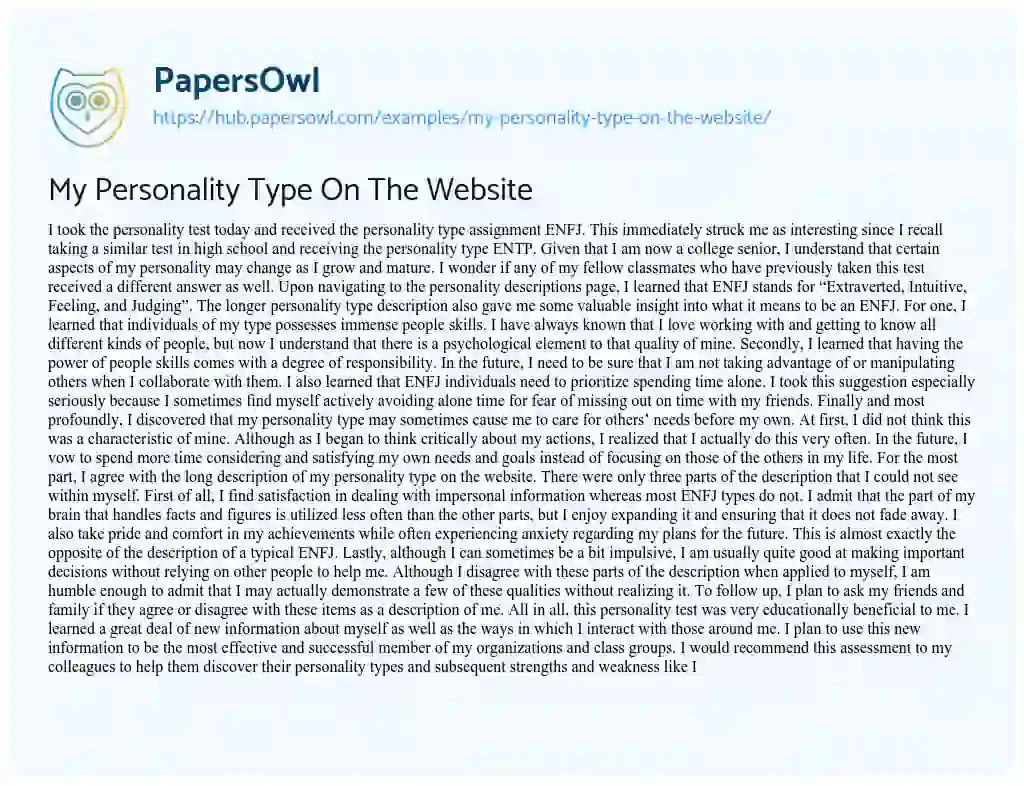 Essay on My Personality Type On The Website