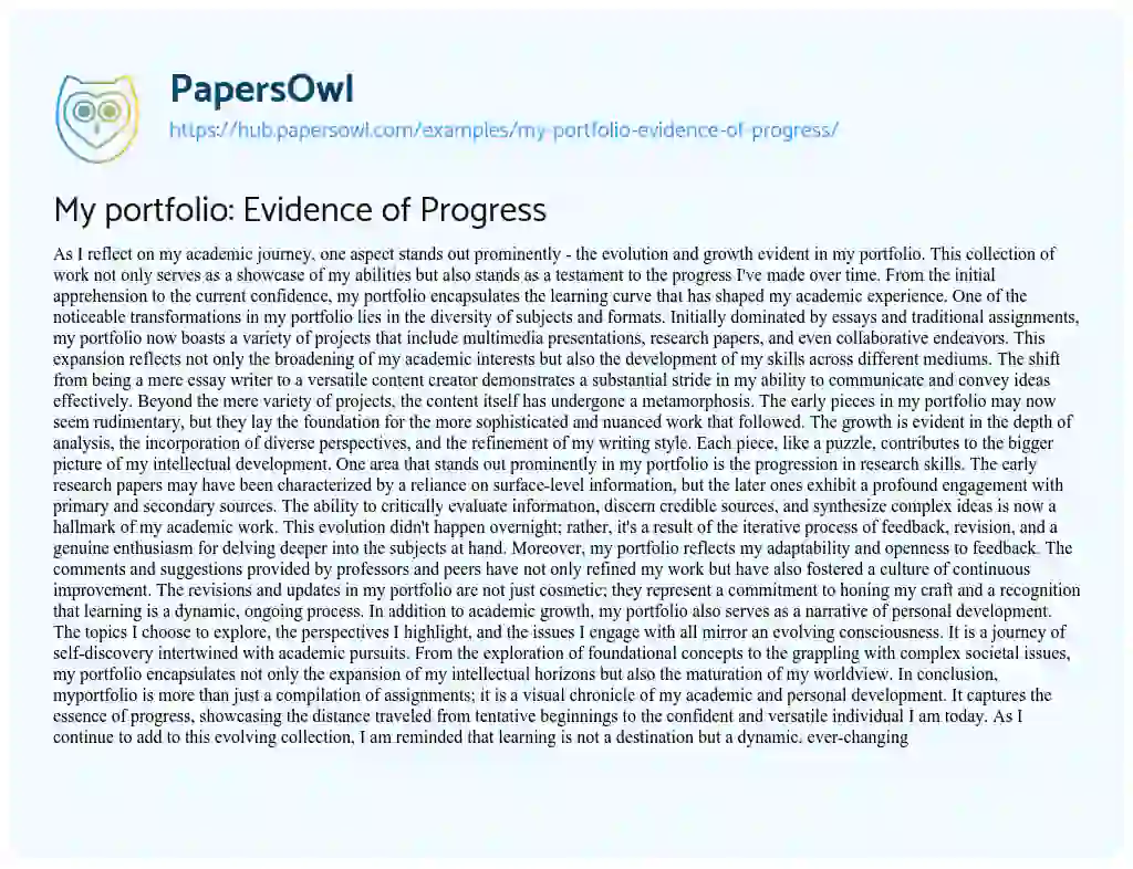 Essay on My portfolio: Evidence of Progress