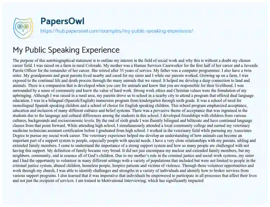 Essay on My Public Speaking Experience