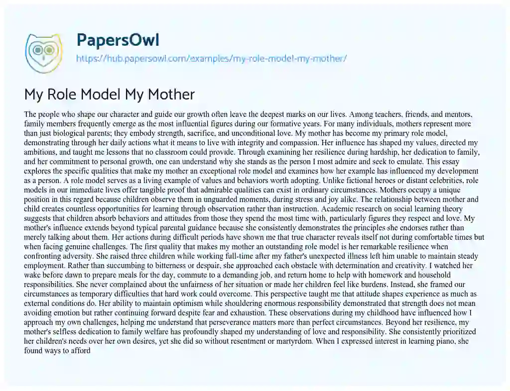 Essay on My Role Model My Mother